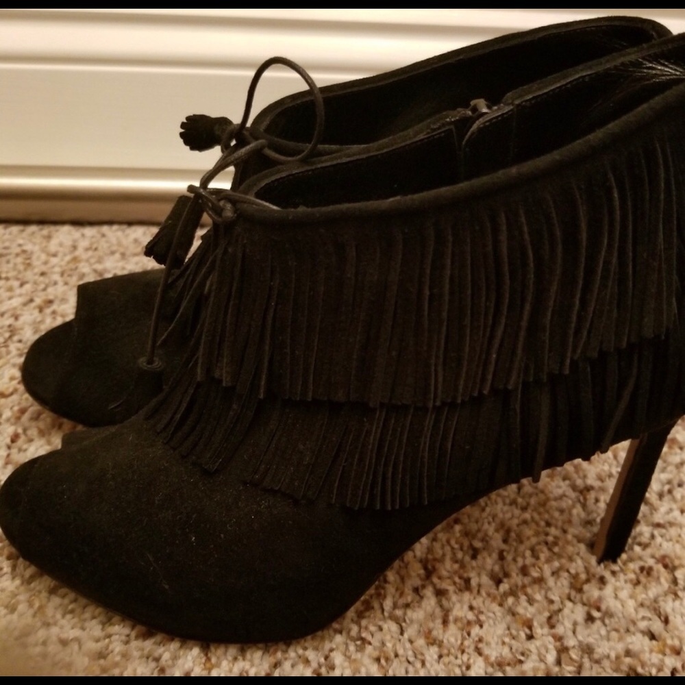 Manolo Blahnik Black Suede Peep Toe Heel